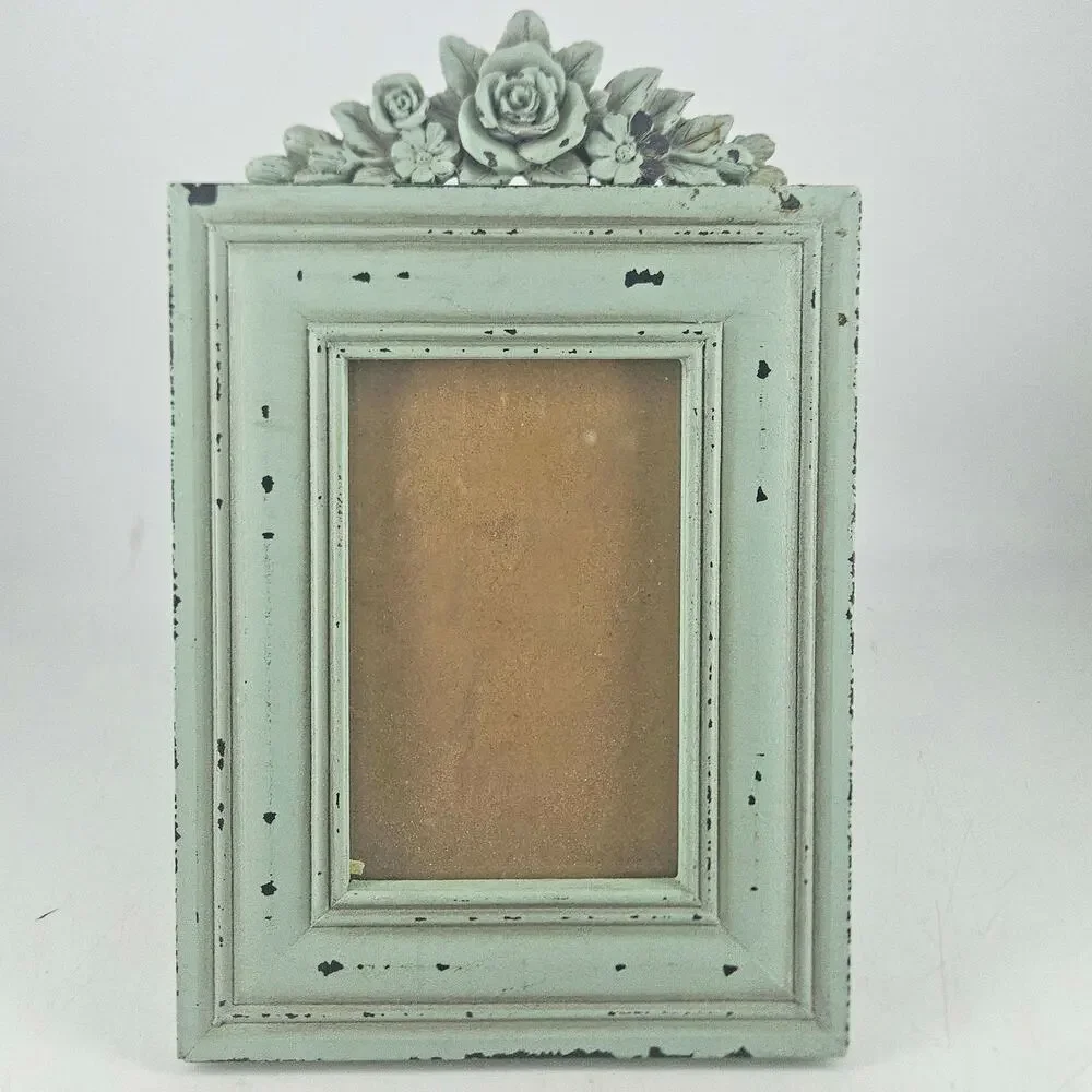 Vintage victorian style Arister sage distressed picture frame rose roses top